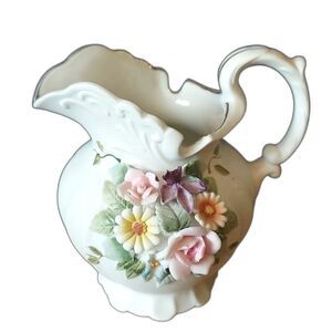 Lefton China hand painted porcelain pitcher creamer Vintage Antique collectible